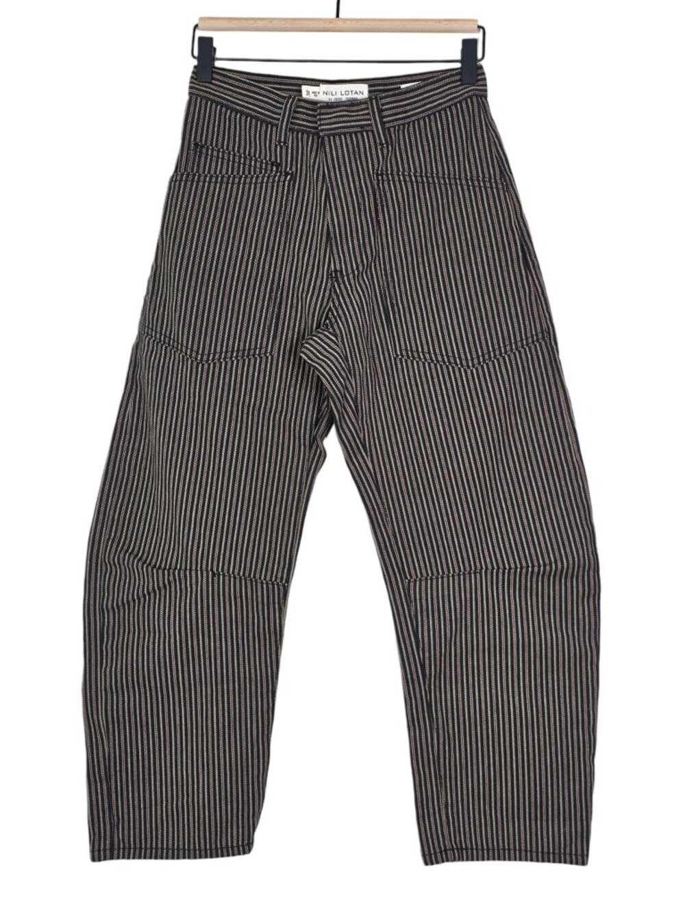 Nili Lotan Shon Jean Vintage Railroad Stripe Barrel Leg Cotton Ankle Size 24 - Picture 3 of 10